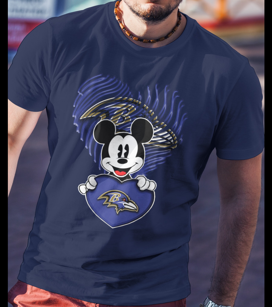 Mickey Mouse Baltimore Ravens Heart T-Shirt