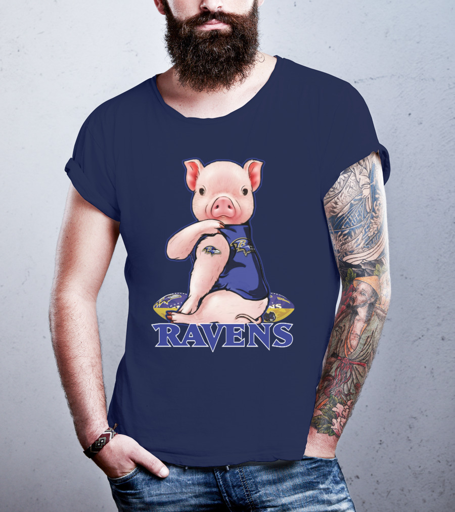 Ravens Pig Mascot With Baltimore Ravens T-Shirt