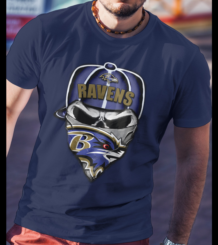 Baltimore Ravens Skull Bandana Hat T-Shirt