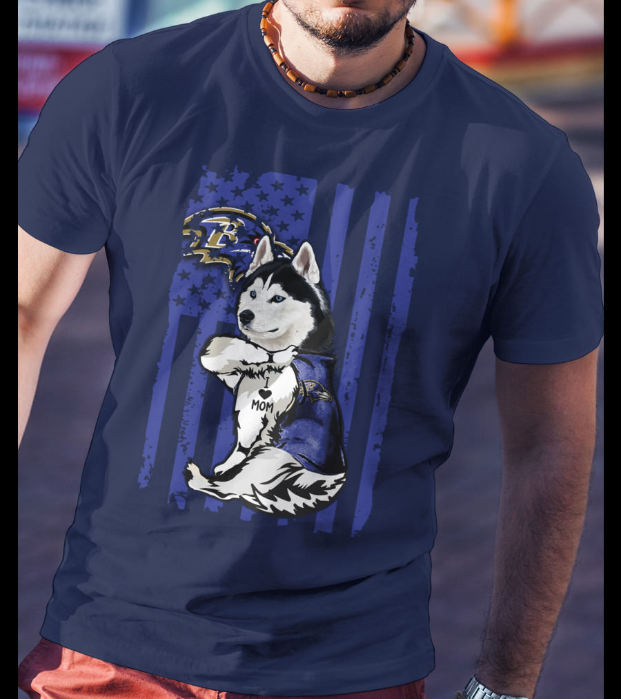 Siberian Husky Baltimore Ravens Mom Stars And Stripes T-Shirt