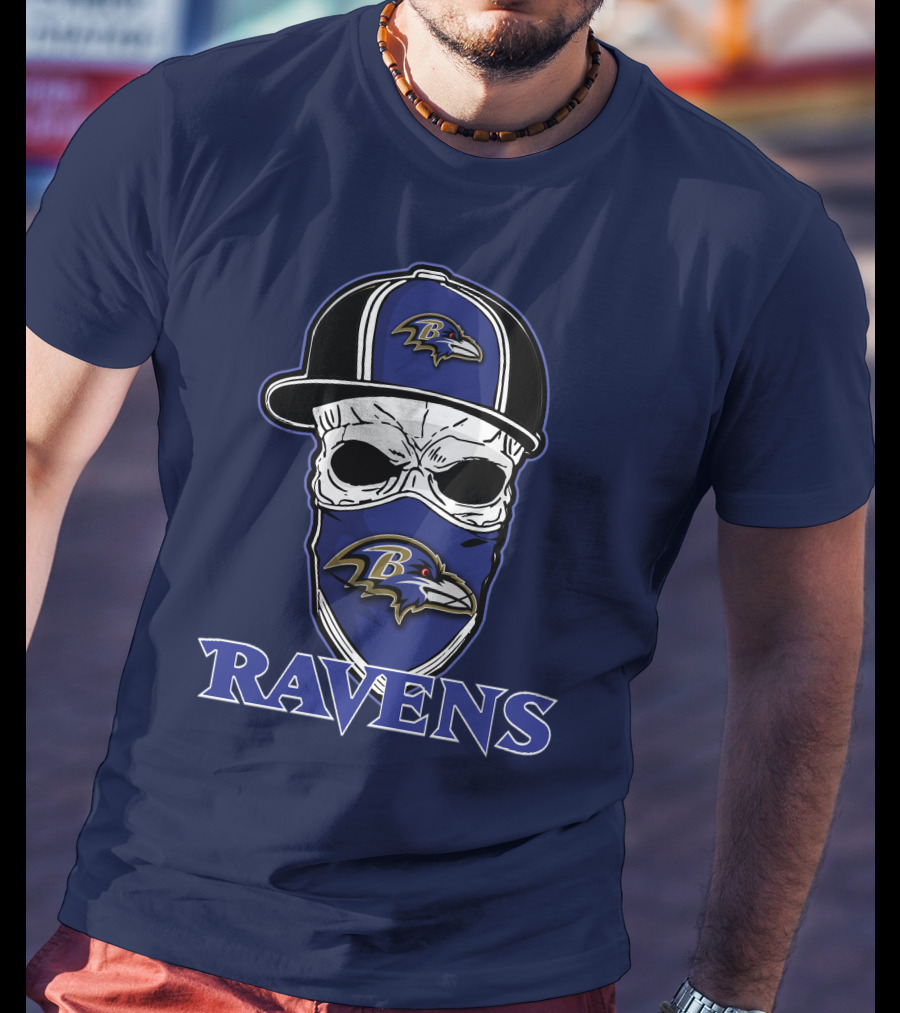 Baltimore Ravens Skull Cap Logo T-Shirt
