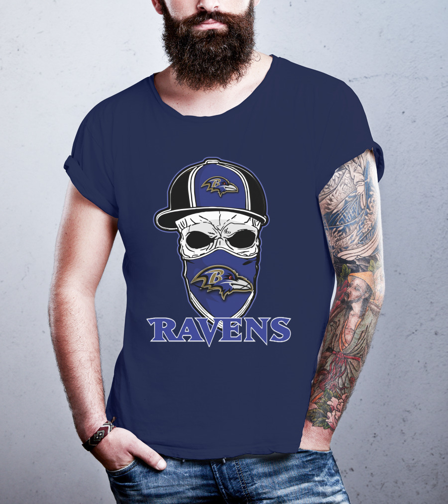 Baltimore Ravens Skull Cap Logo T-Shirt