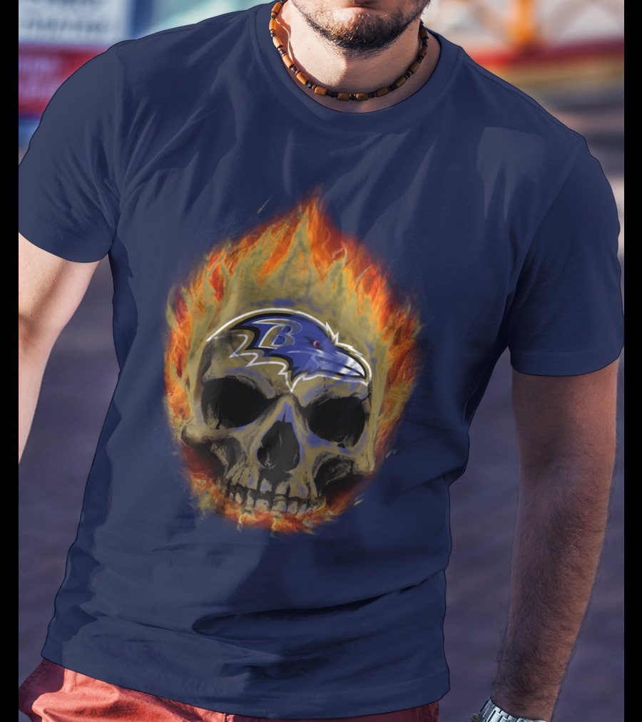 Baltimore Ravens Skull Flaming Logo Fire T-Shirt
