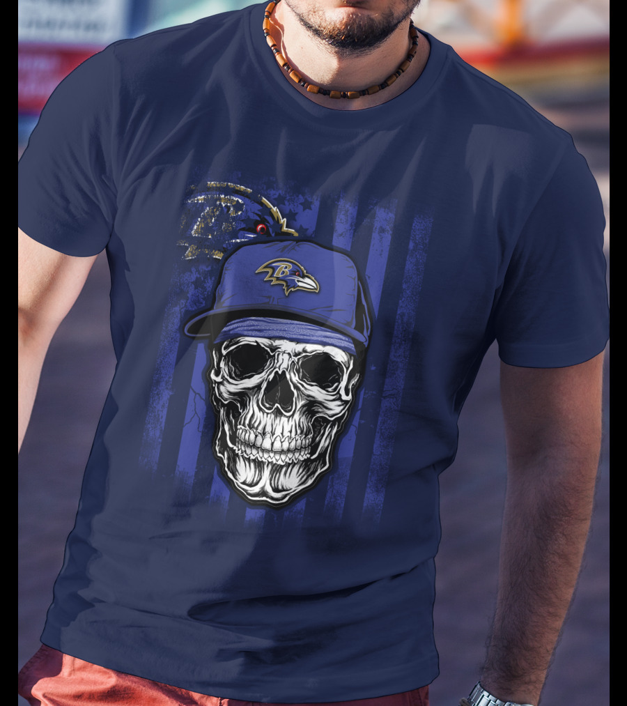 Baltimore Ravens Skull With Cap And Team T-Shirt