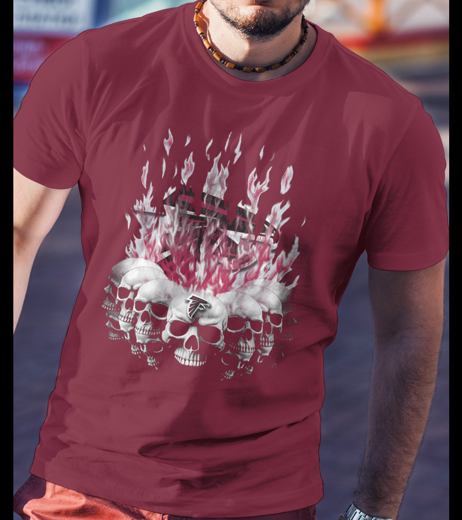 Atlanta Falcons Flaming Skulls Nfl Team Logo T-Shirt