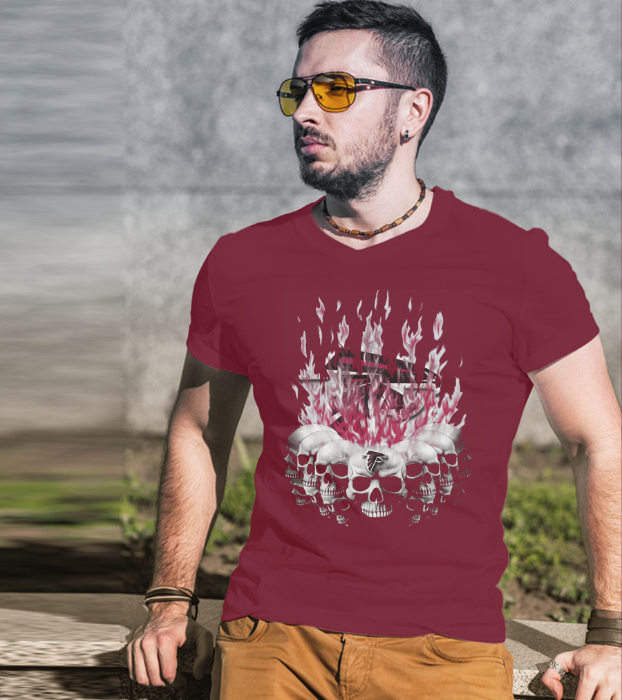Atlanta Falcons Flaming Skulls Nfl Team Logo T-Shirt