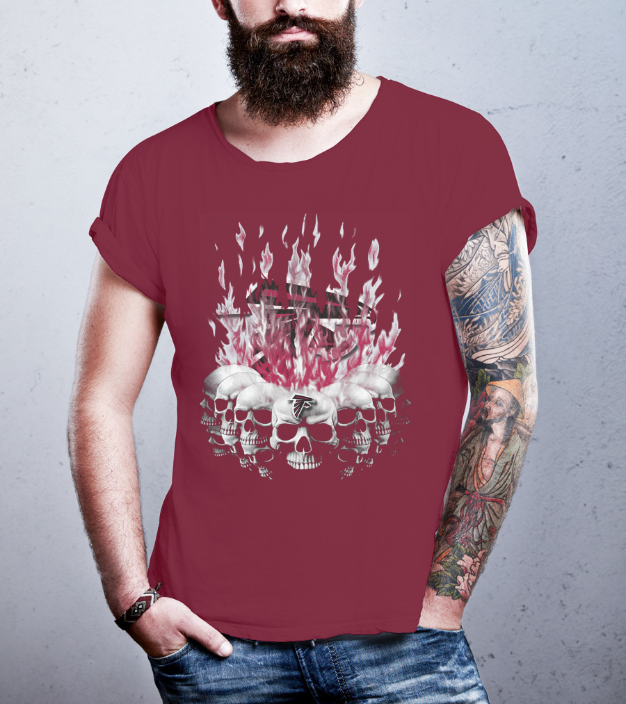 Atlanta Falcons Flaming Skulls Nfl Team Logo T-Shirt