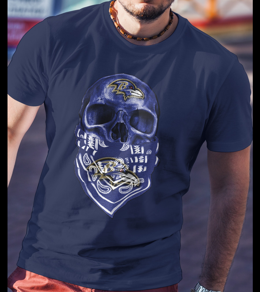 Skull Baltimore Ravens Bandana Blue T-Shirt