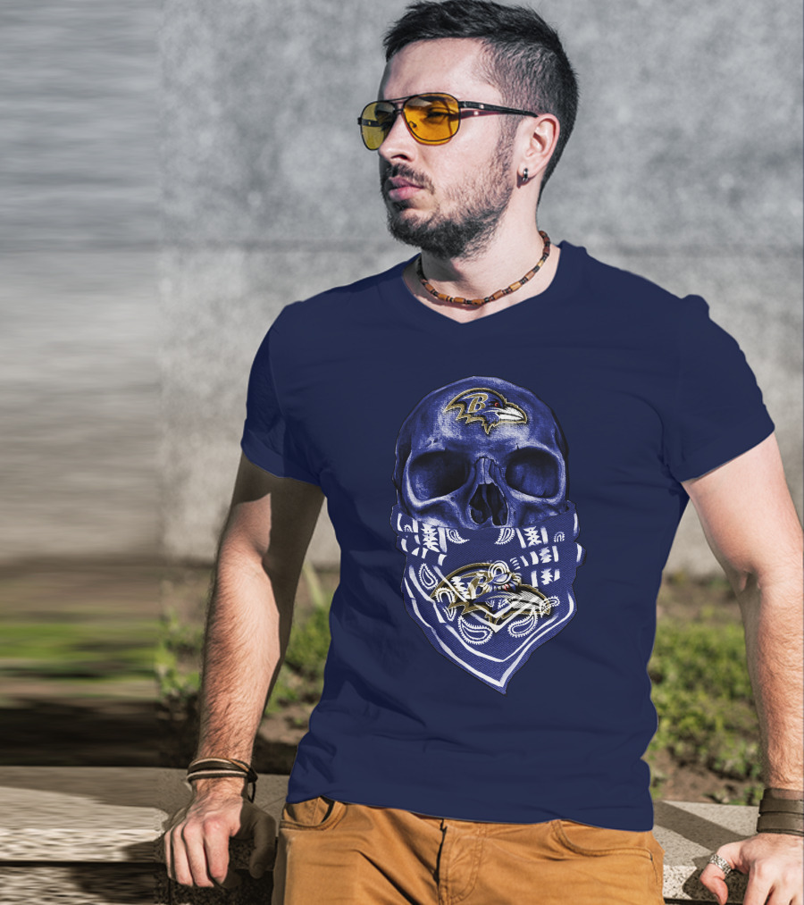 Skull Baltimore Ravens Bandana Blue T-Shirt