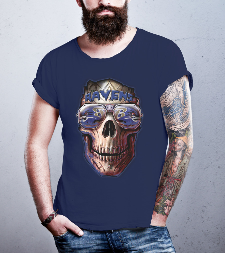 Baltimore Ravens Skull With Sunglasses Featuring Team T-Shirt