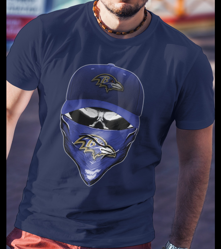 Skull V6 Baltimore Ravens Mask Cap Combo T-Shirt