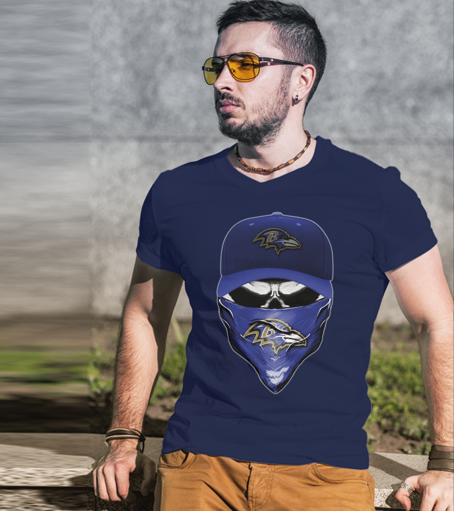 Skull V6 Baltimore Ravens Mask Cap Combo T-Shirt