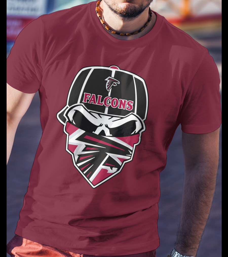 Atlanta Falcons Logo Skull With Hat And Bandana T-Shirt