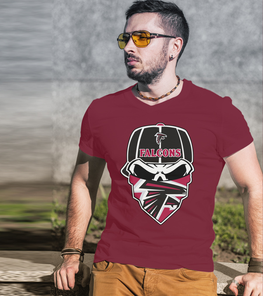 Atlanta Falcons Logo Skull With Hat And Bandana T-Shirt