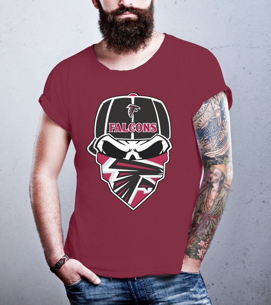 Atlanta Falcons Logo Skull With Hat And Bandana T-Shirt