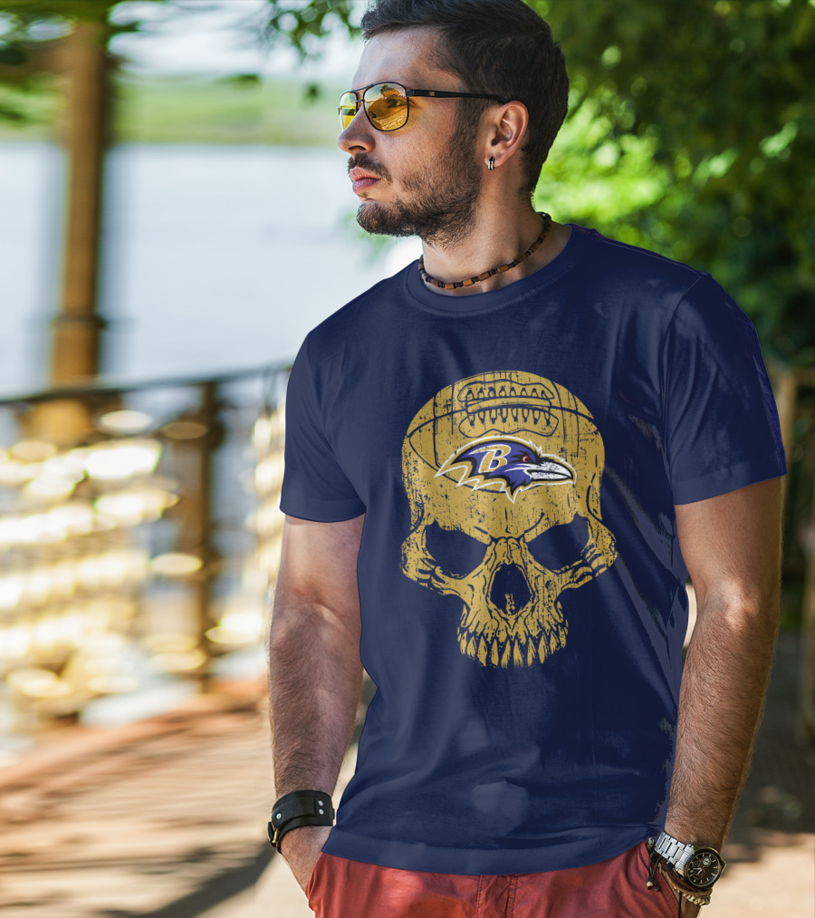 Baltimore Ravens Skull Football T-Shirt