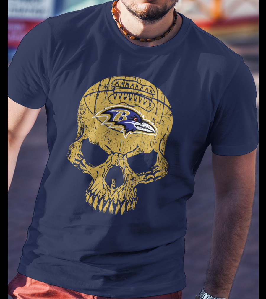 Baltimore Ravens Skull Football T-Shirt