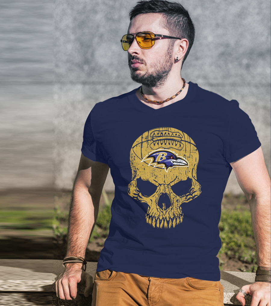Baltimore Ravens Skull Football T-Shirt
