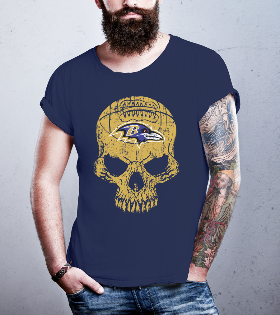Baltimore Ravens Skull Football T-Shirt
