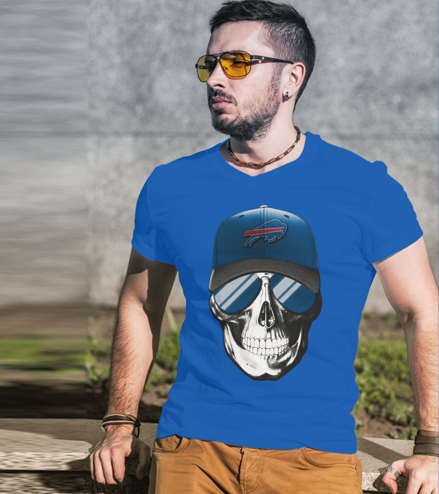Skull Buffalo Bills Cap Mirror Sunglasses T-Shirt