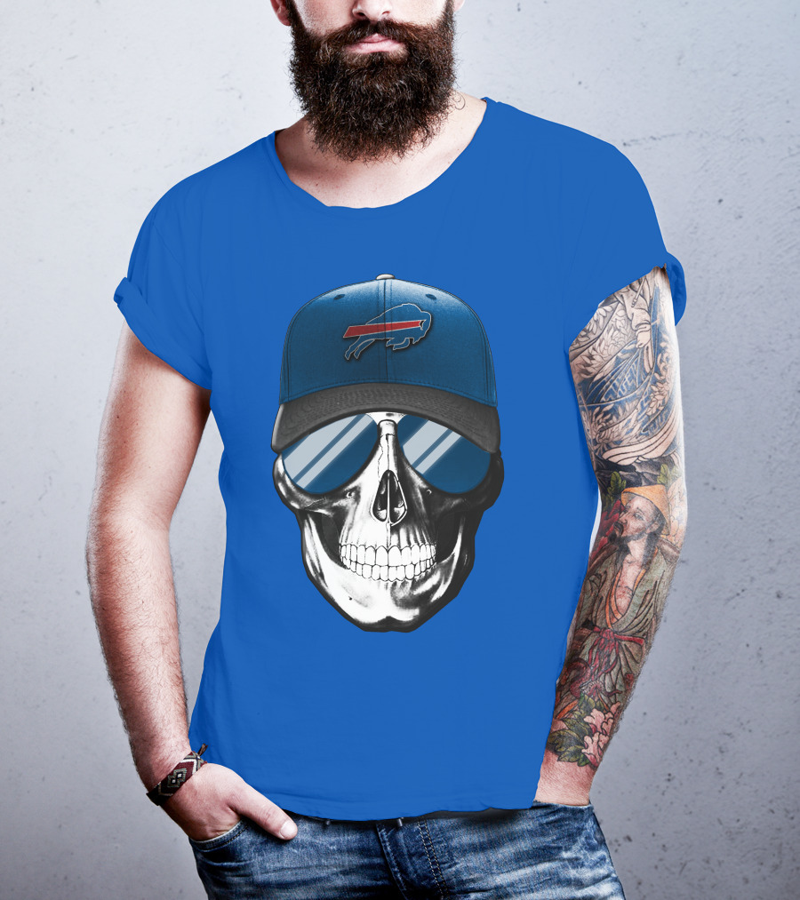Skull Buffalo Bills Cap Mirror Sunglasses T-Shirt
