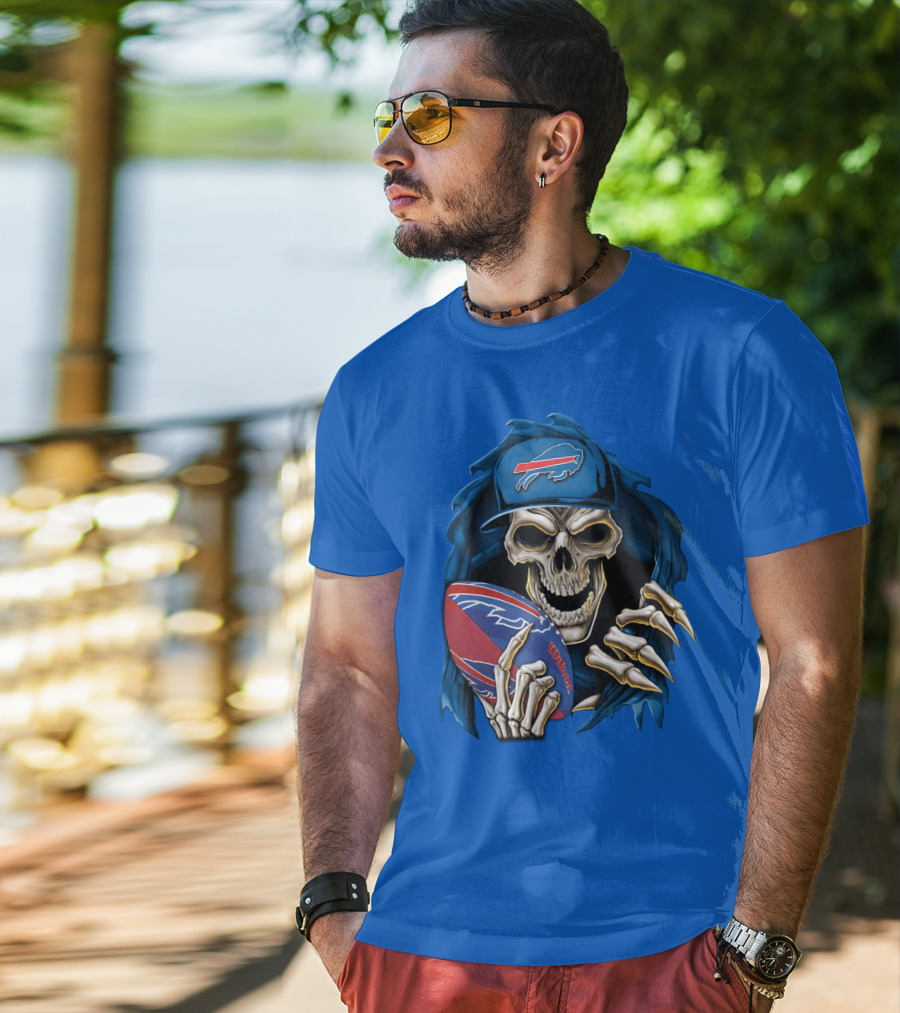 Buffalo Bills Skullbong Skeleton Football T-Shirt
