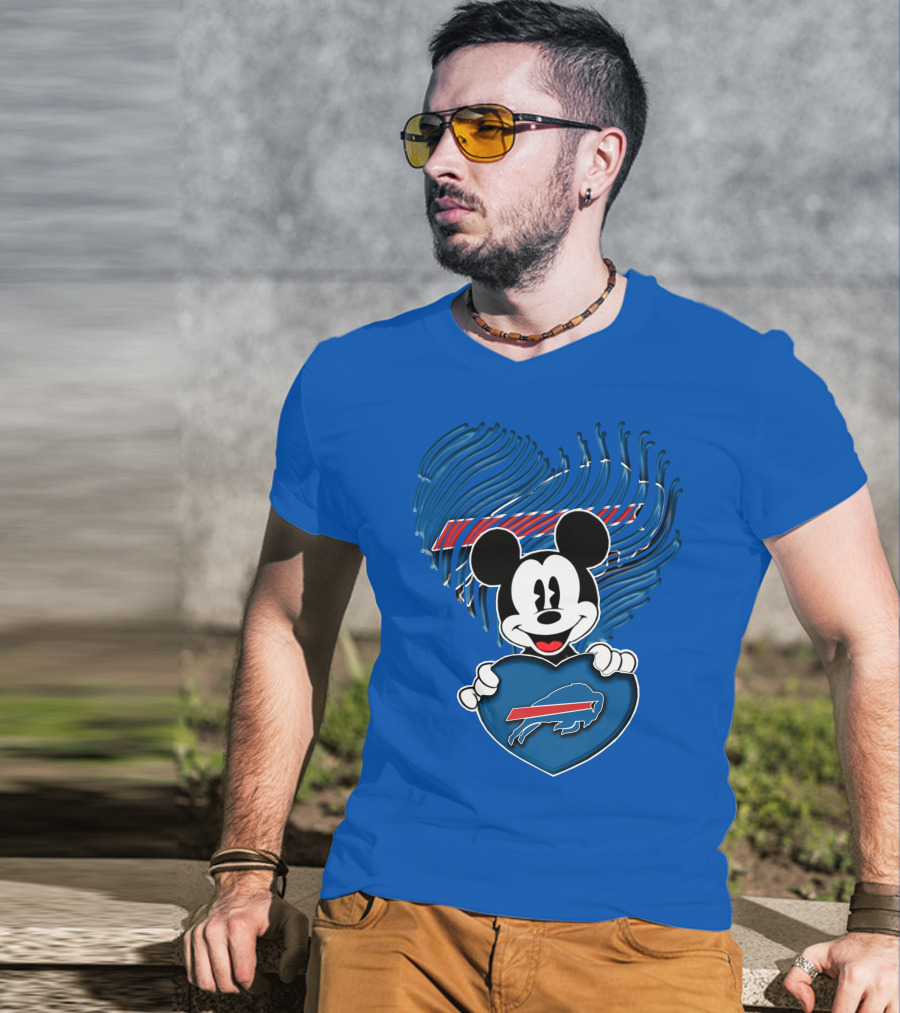 Mick Mouse With Buffalo Bills Heart Logo Fan T-Shirt