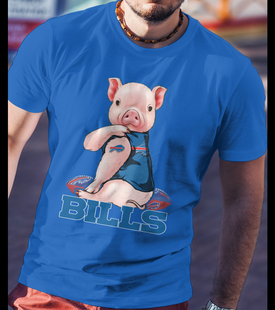 Pig Wearing Buffalo Bills Shirt On Football T-Shirt