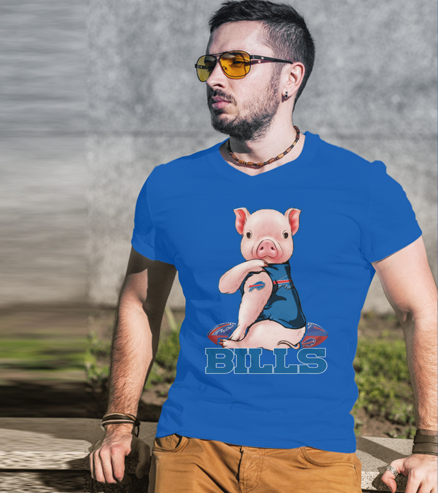 Pig Wearing Buffalo Bills Shirt On Football T-Shirt