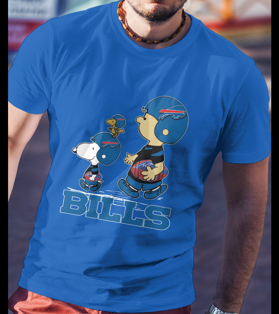 Snpfootball Buffalo Bills Snoopy Woodstock Peanuts Characters With Helmets Football T-Shirt