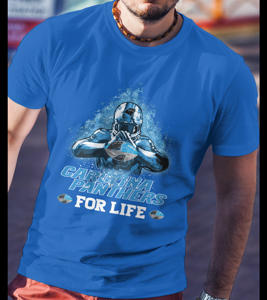 CAROLINA PANTHERS FOR LIFE Football Player Holding Helmet T-Shirt