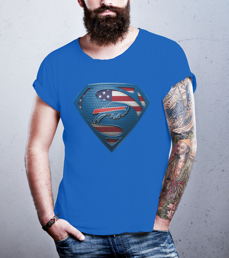 Spm Buffalo Bills Superman Shield American Flag T-Shirt