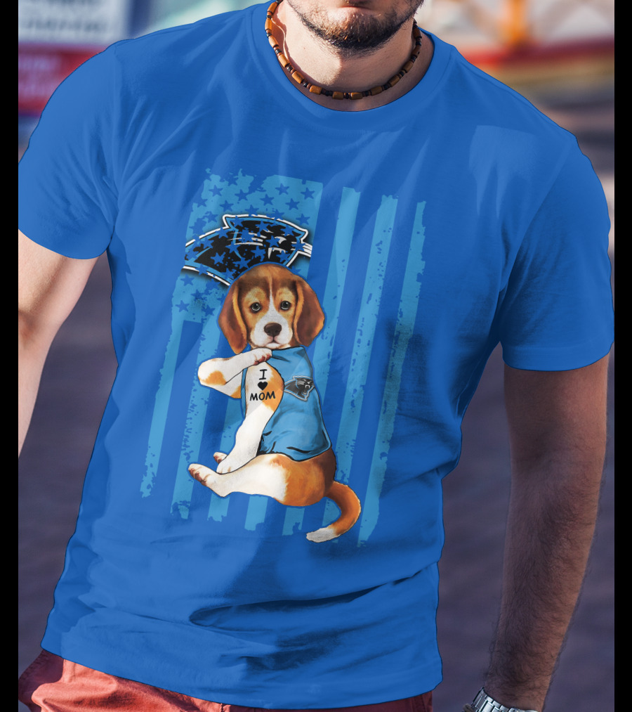 Beagle I Love Mom Carolina Panthers NFL Puppy Fan T-Shirt