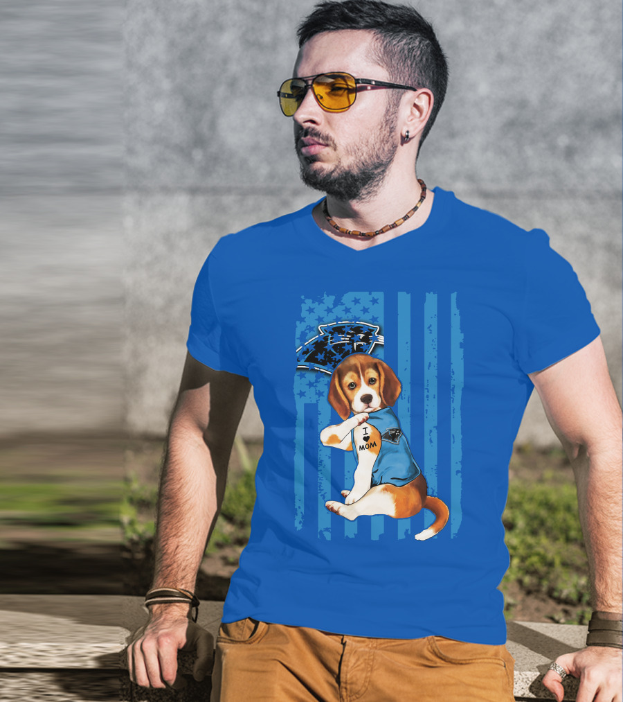 Beagle I Love Mom Carolina Panthers NFL Puppy Fan T-Shirt