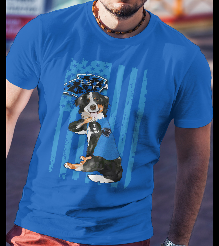 Border Collie I Love Mom Carolina Panthers T-Shirt