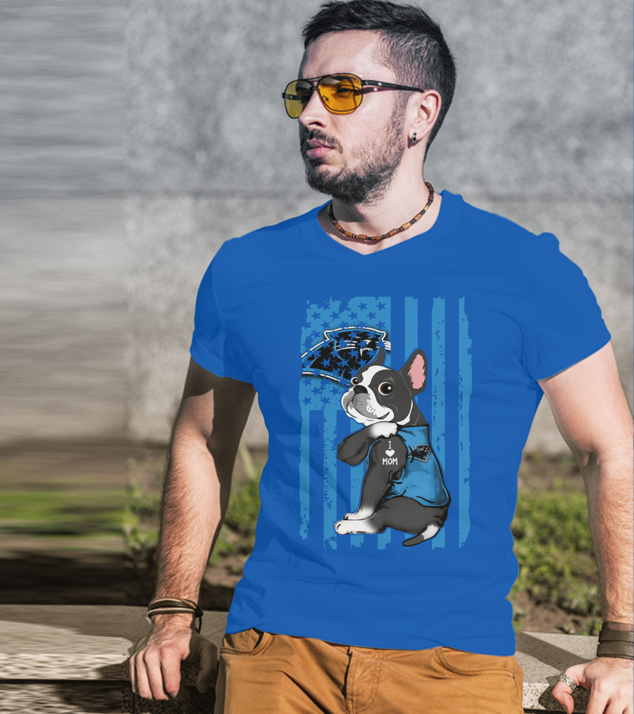 Boston Terrier I Love Mom Carolina Panthers T-Shirt