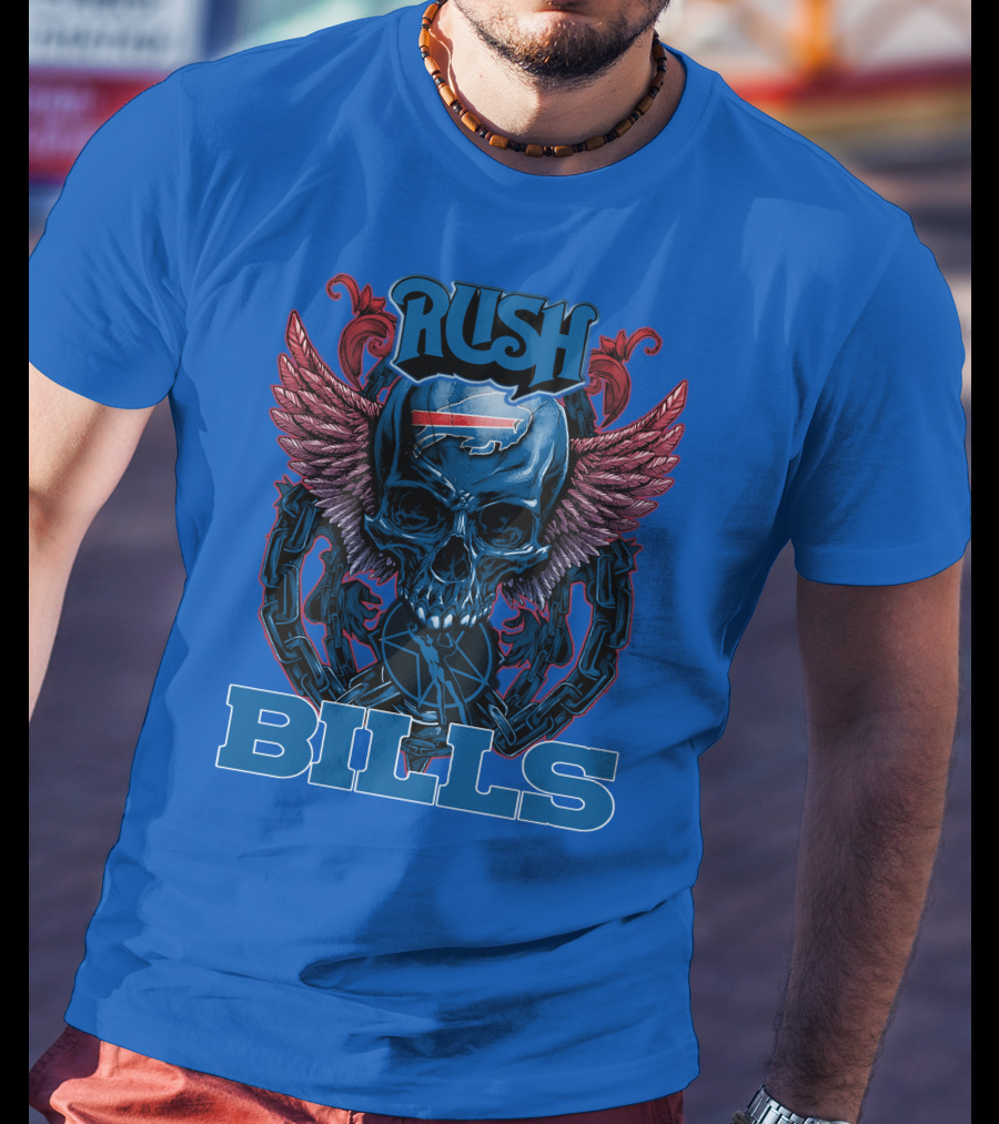 Rush Buffalo Bills Skull With Wings And Chains T-Shirt