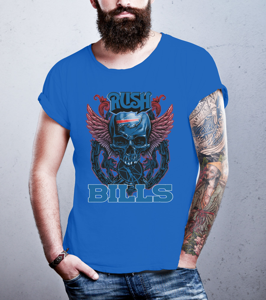 Rush Buffalo Bills Skull With Wings And Chains T-Shirt