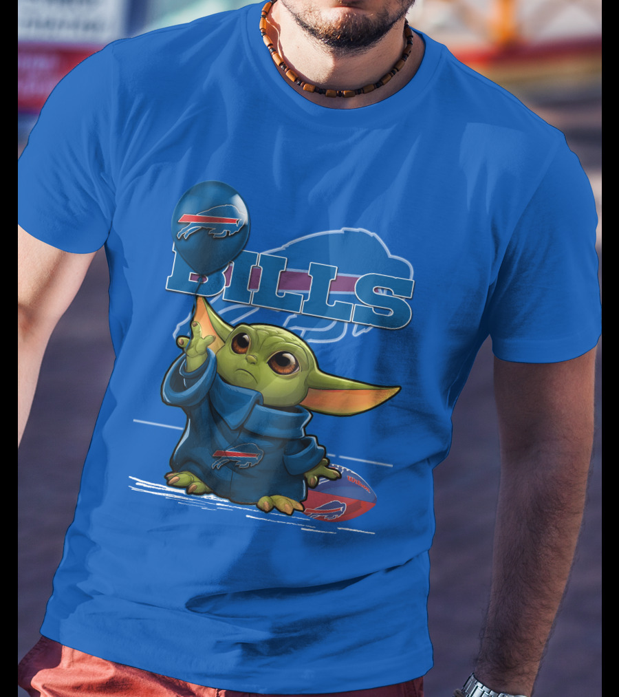Yoda V1 Buffalo Bills Baby Alien Holding Buffalo Bills Balloon Football T-Shirt