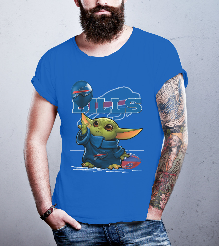 Yoda V1 Buffalo Bills Baby Alien Holding Buffalo Bills Balloon Football T-Shirt