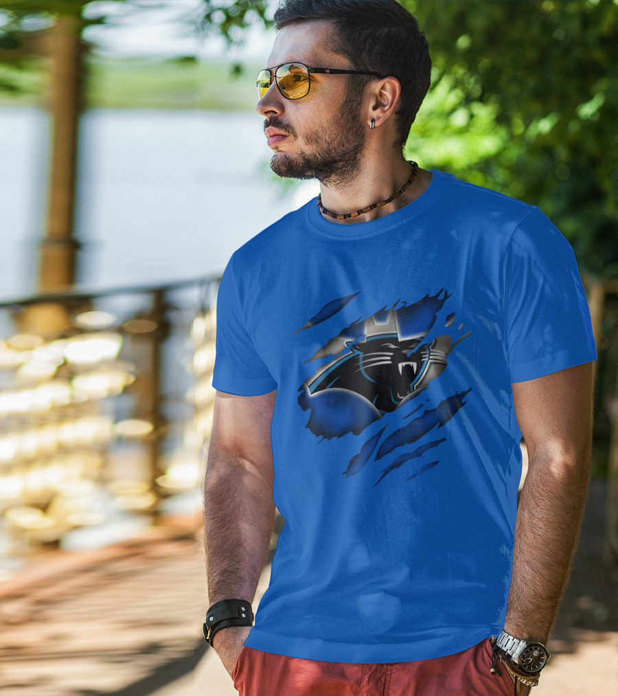Carolina Panthers 25 Roaring Panther Claw Mark Blue T-Shirt