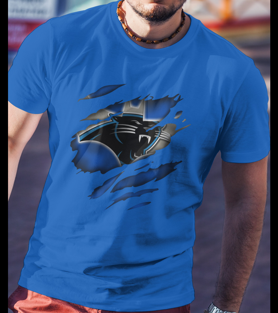 Carolina Panthers 25 Roaring Panther Claw Mark Blue T-Shirt