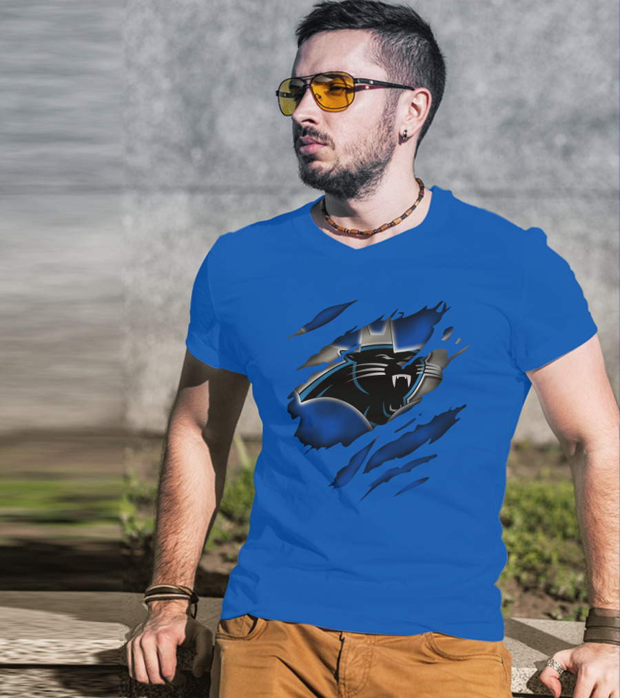 Carolina Panthers 25 Roaring Panther Claw Mark Blue T-Shirt