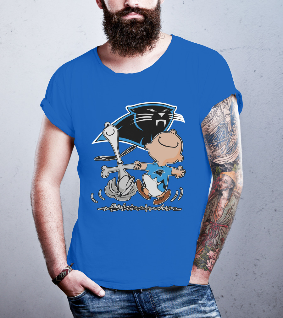 Carolina Panthers 27 Dance With Cartoon Dog And Boy Football Team T-Shirt