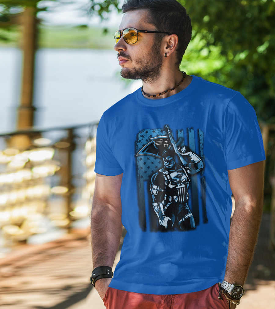 Carolina Panthers 31 Punisher Blue Flag T-Shirt