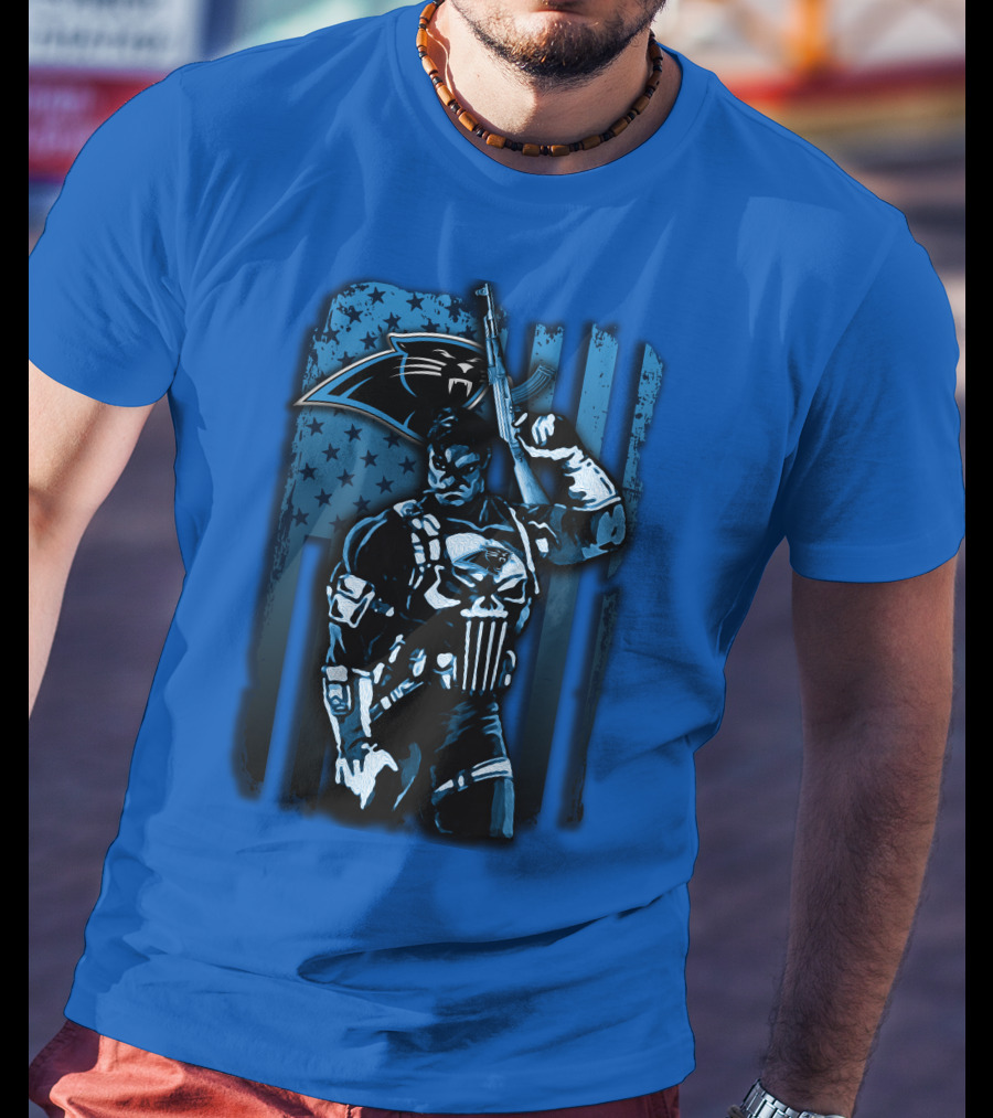 Carolina Panthers 31 Punisher Blue Flag T-Shirt