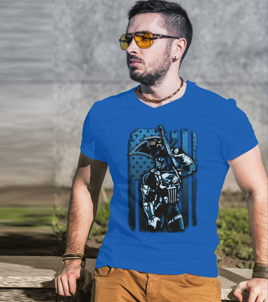 Carolina Panthers 31 Punisher Blue Flag T-Shirt