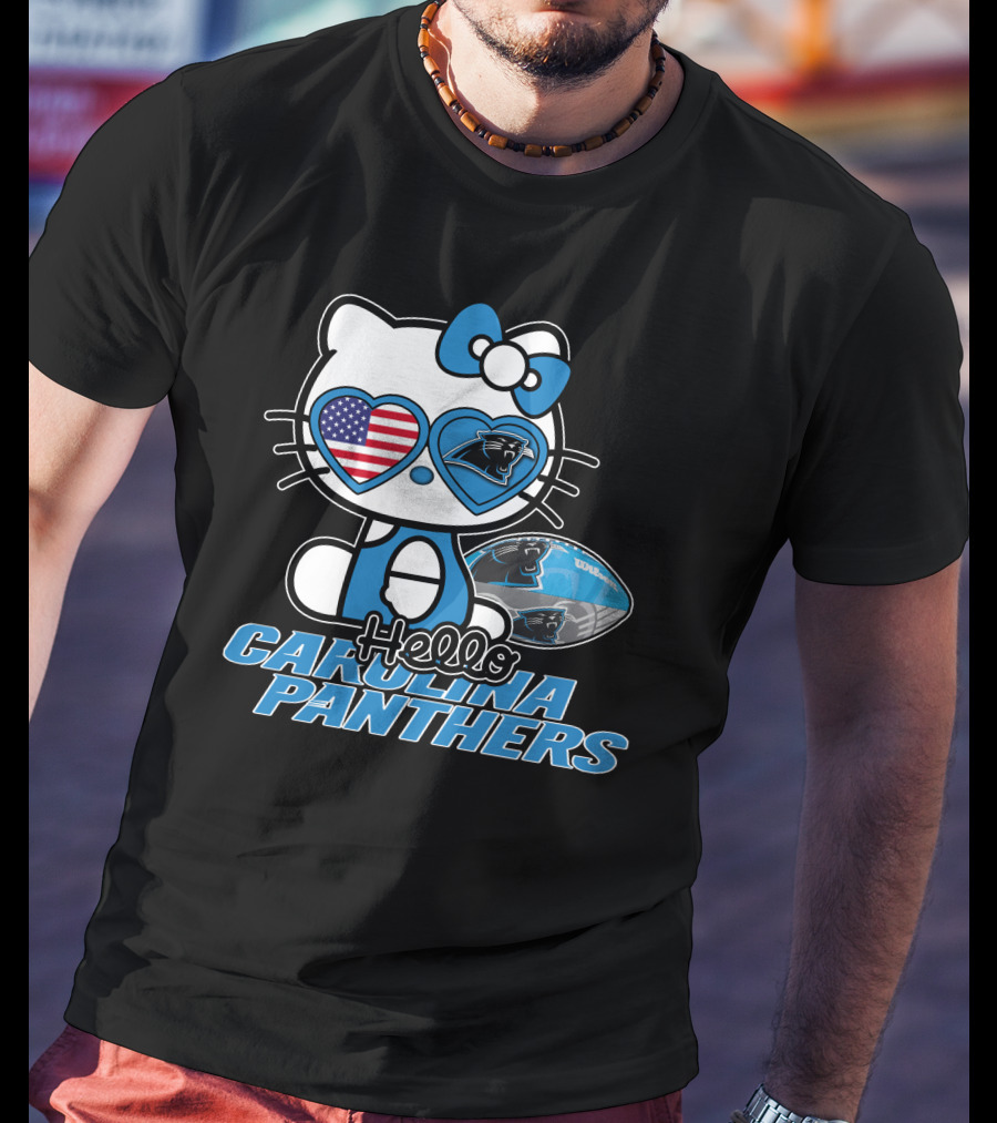 Hellokitty Carolina Panthers Football With American Flag Heart T-Shirt