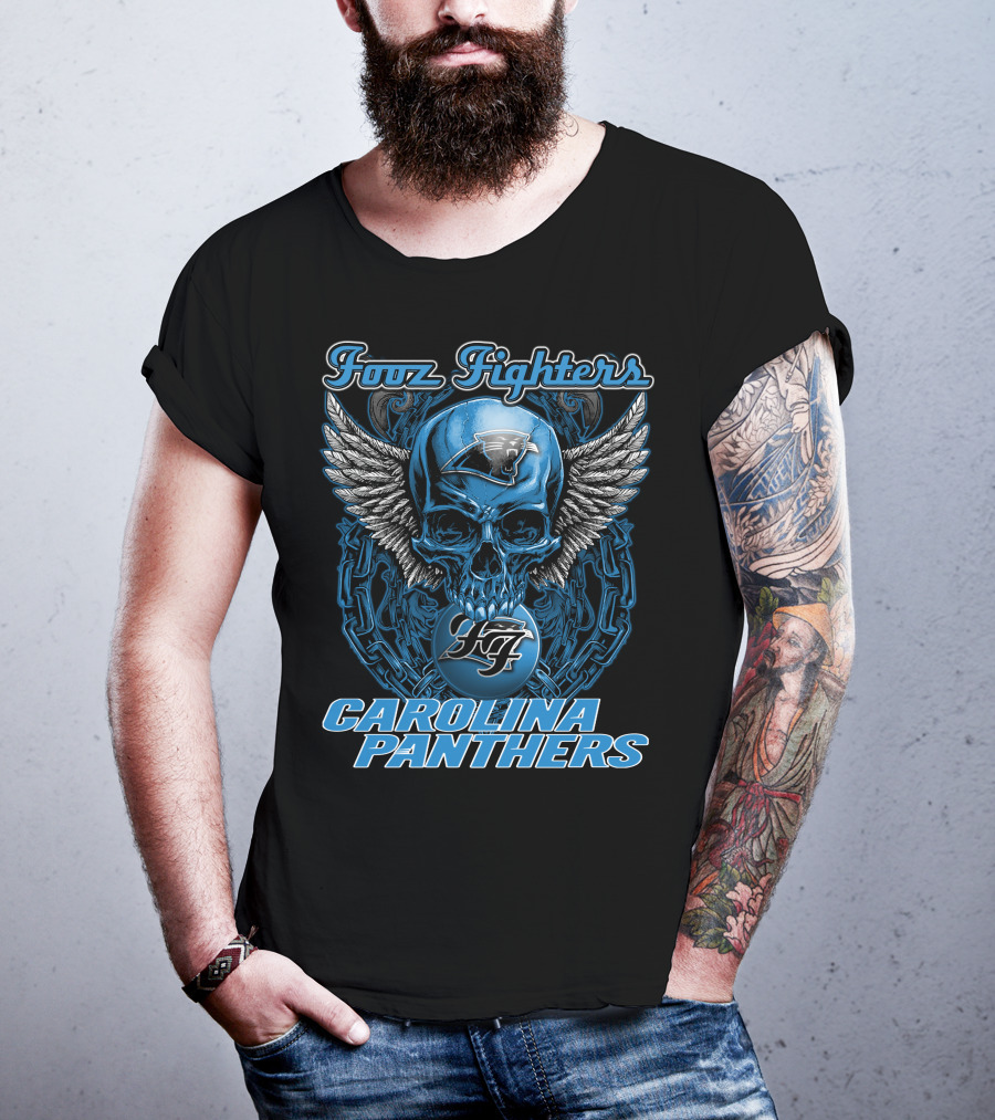 Foo Fighters Carolina Panthers Skull Winged T-Shirt