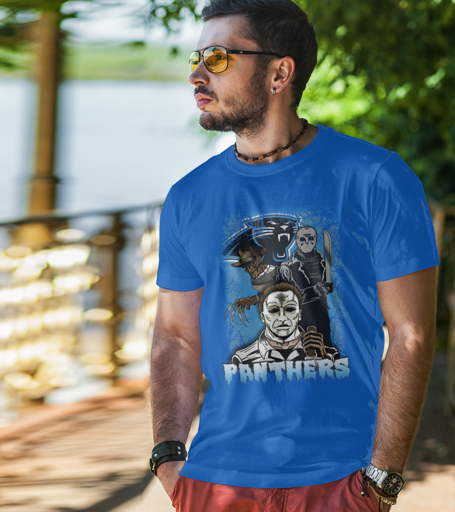 Carolina Panthers Horror Movie Villains Mashup T-Shirt